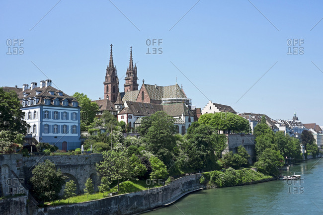 Switzerland- Basel- city view with minster from Wettstein Bridge