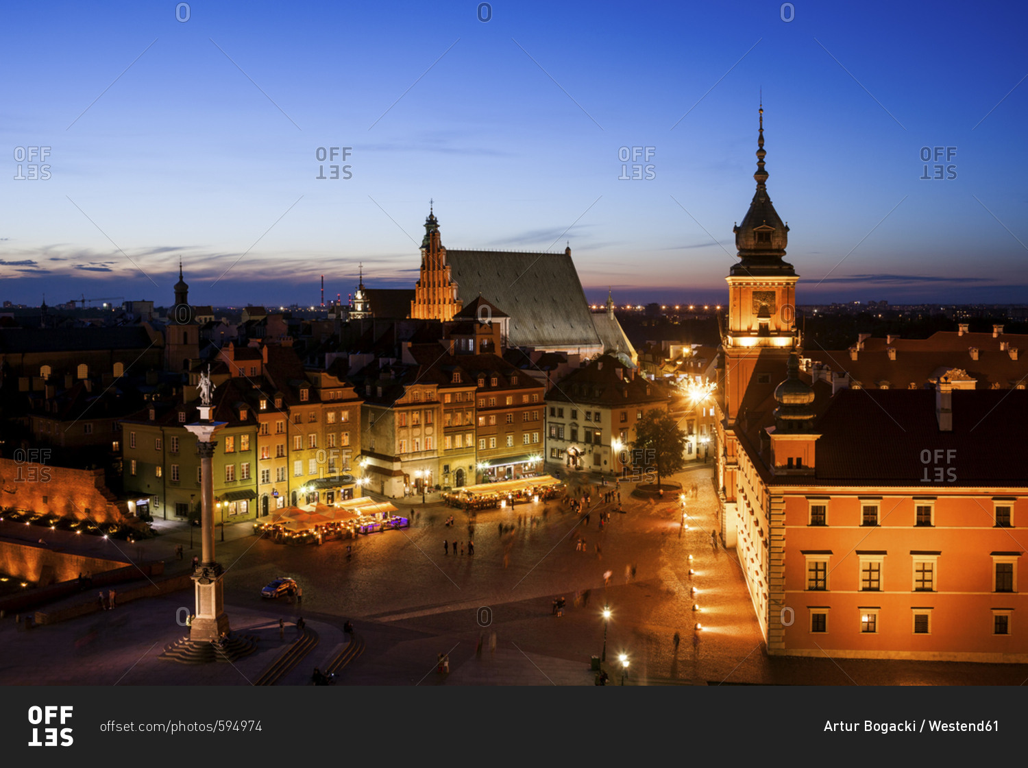 Poland- Warsaw- Old Town at twilight with Castle Square