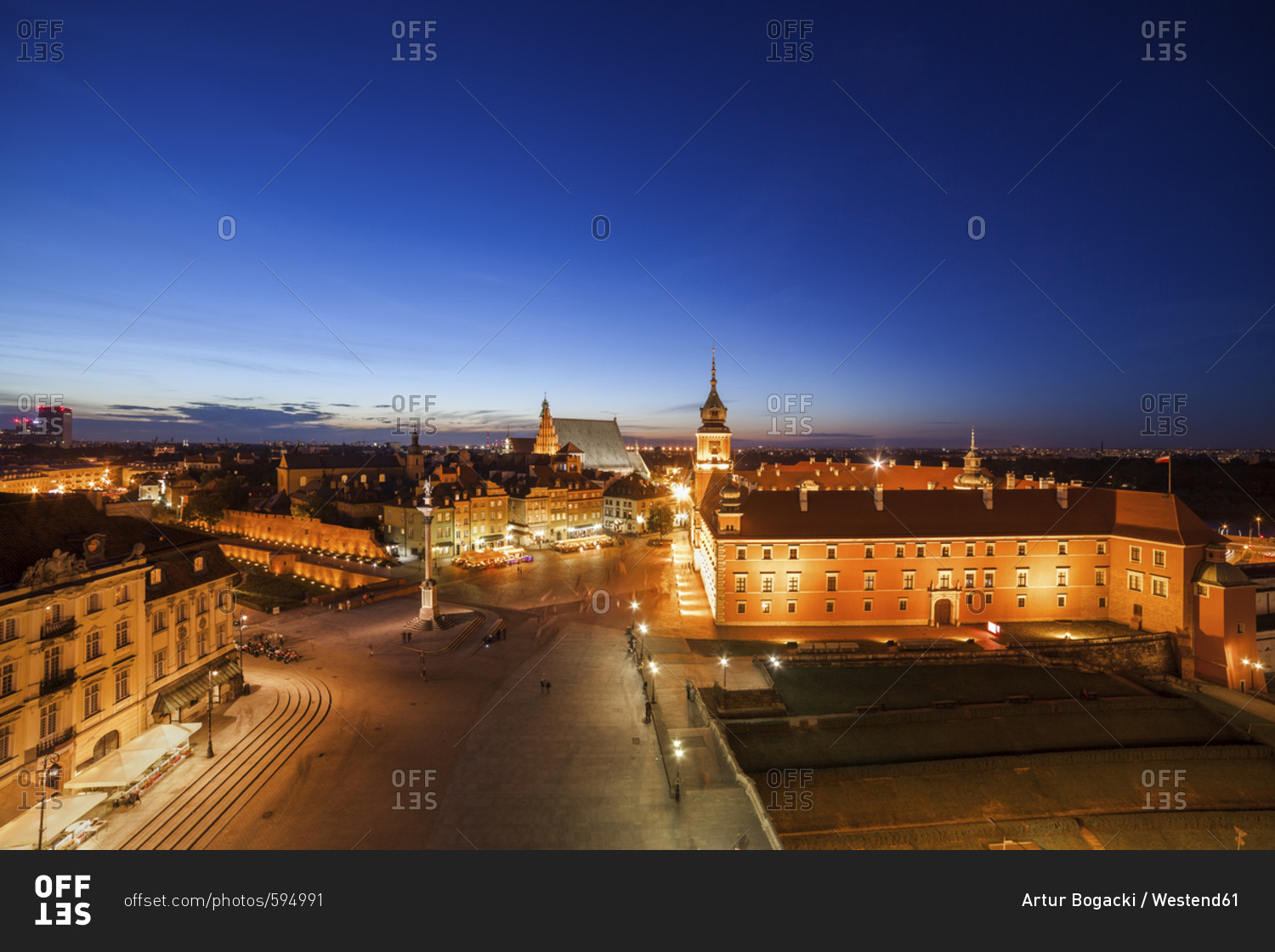 Poland- Warsaw- Old Town with Royal Castle and Square at night