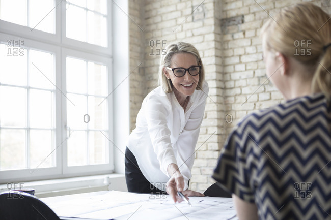 Mature businesswoman working with younger colleague in office