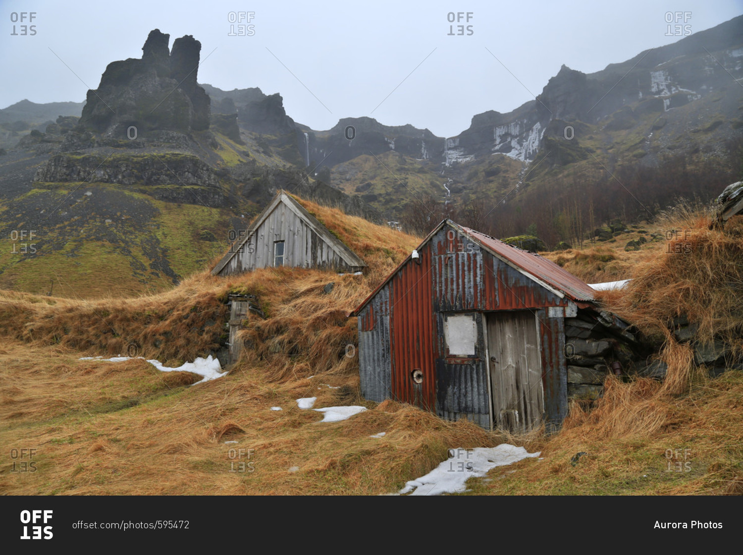 Nupsstaour abandoned farm turf-roofed sheds, Iceland