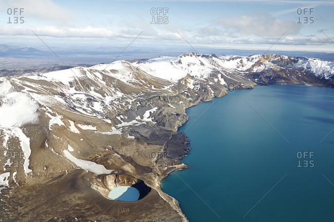 Aerial shot of a lake Oskjuvatn