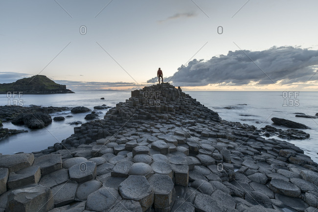 Giants Causeway at sunset, UNESCO World Heritage Site, County Antrim, Ulster, Northern Ireland, United Kingdom, Europe