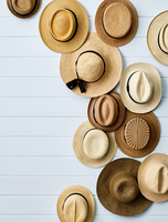 Straw Hats Decorating A Wall Stock Photo Offset