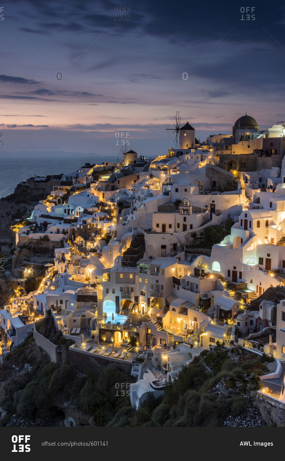 Night view of Oia, Santorini, South Aegean, Greece stock photo - OFFSET