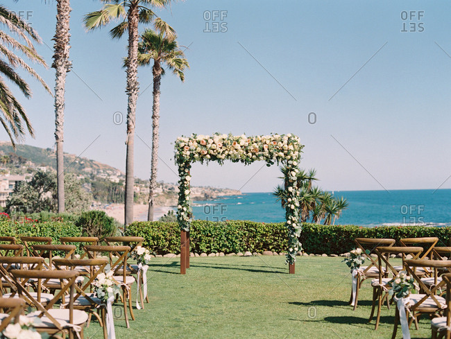 A wedding set up overlooking coast