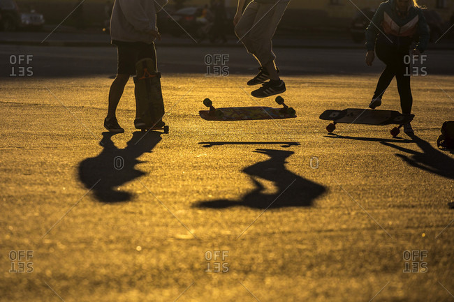 Palace Square, Saint Petersburg, Russia - August 25, 2016: Skateboarders at street of Saint Petersburg city, Russia