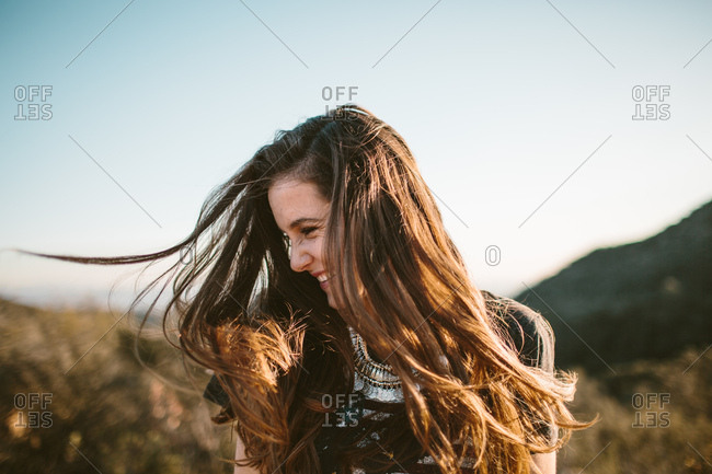 flowing hair in wind