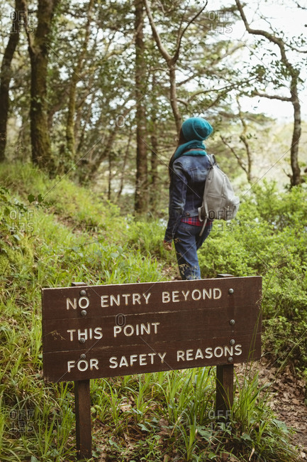 Woman hiking in countryside at forest