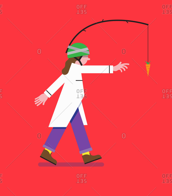 Woman reaching for carrot on stick