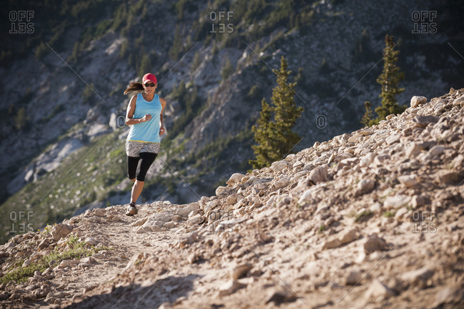 Runner on Catherine's Pass trail, Wasatch Mountains, Utah, USA, Wasatch Mountains, Utah, USA