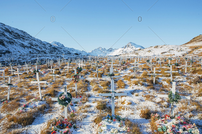 Greenland Tasiilaq October 18 2015 The Local Cemetery In Tasiilaq Which Is A Town In The Sermersooq Municipality In Southeastern Greenland Greenland Is An Autonomous Country Within The Kingdom Of Denmark