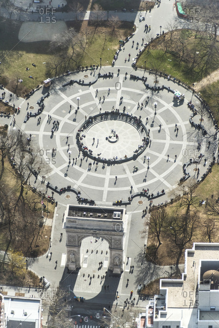 Looking straight down on Washington Square Park in New York City