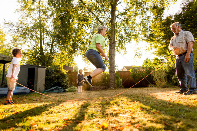 A family jumping rope together