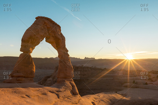 Scenic view of Delicate Arch at Arches National Park against clear sky