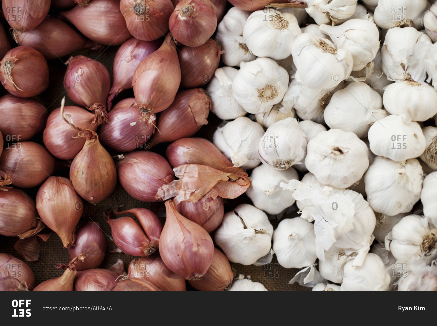 Premium Photo  A sack of garlics shallots and onions