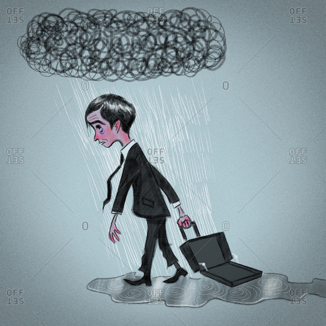 Businessman carrying an empty briefcase, illustration