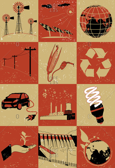 Collage of objects related to environment, illustration