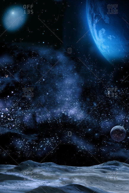 Earth from the surface of the Moon, illustration