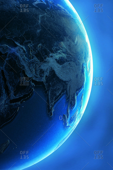 Glowing earth over blue background, illustration
