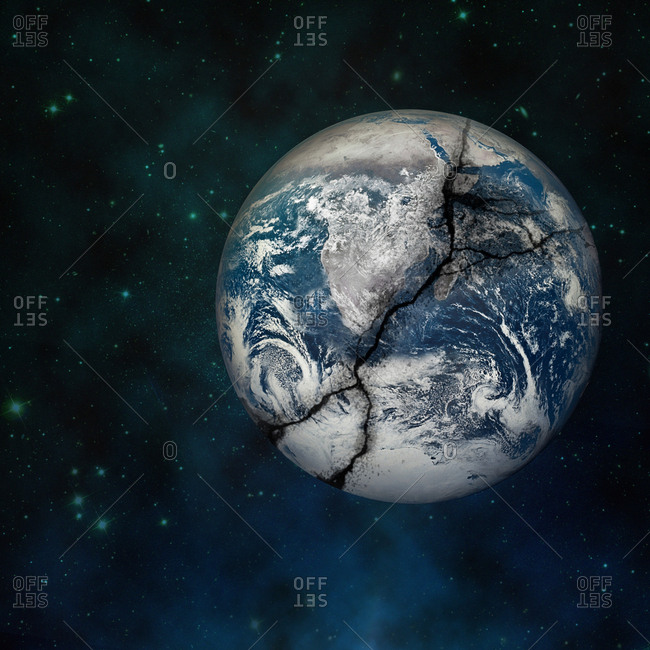 Illustration of cracked planet - Offset