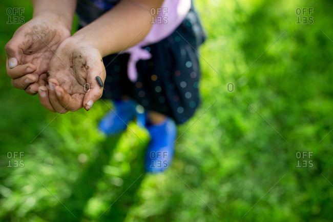 Bug crawling on little girl's hand