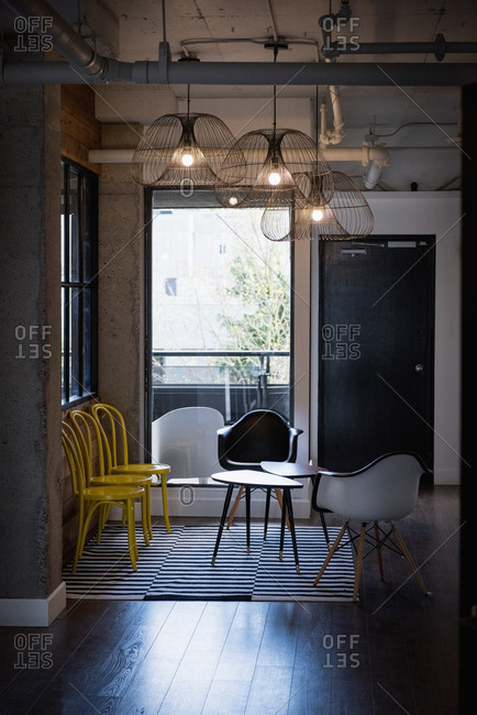 Empty chairs and tables in office