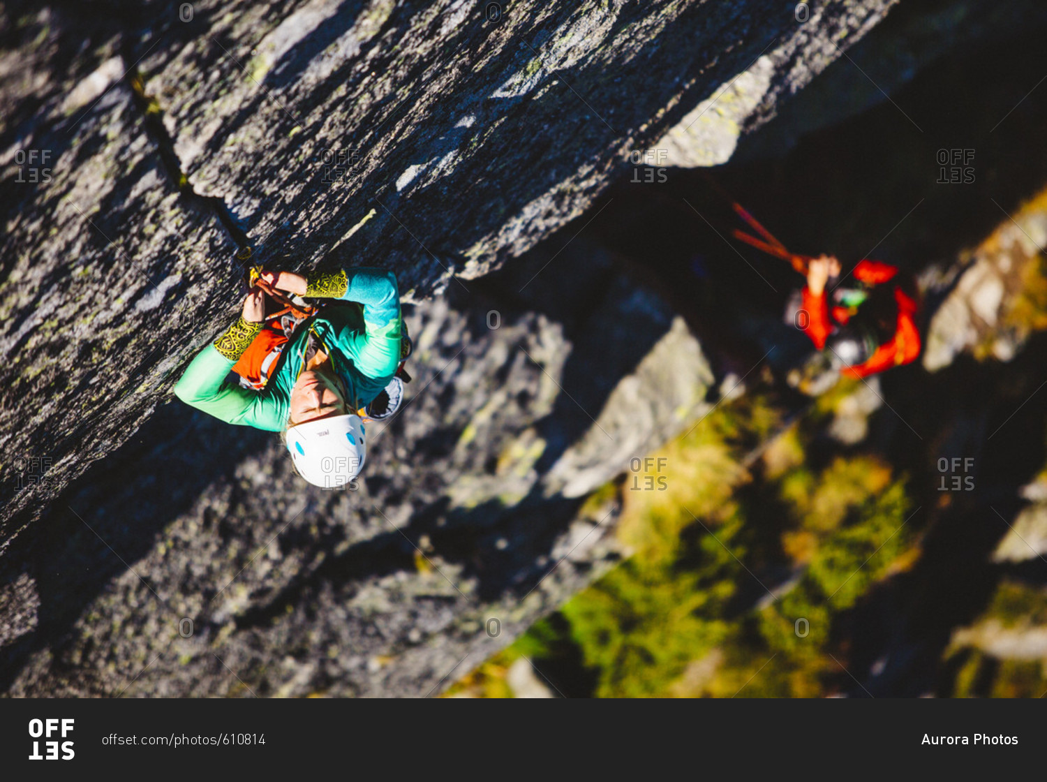 August 31, 2016 Female climber on difficult climbing Route in Tatra