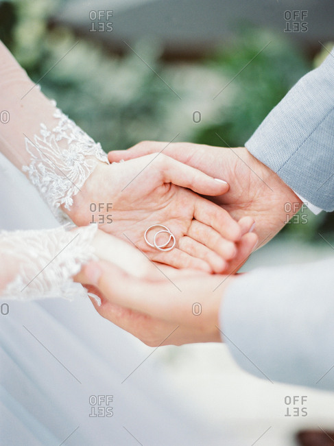 Wedding band in bride's hand