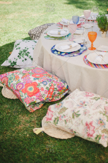 Low to the ground table at a garden party