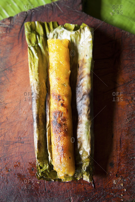 Charred Ecuadorian corn cake tamale