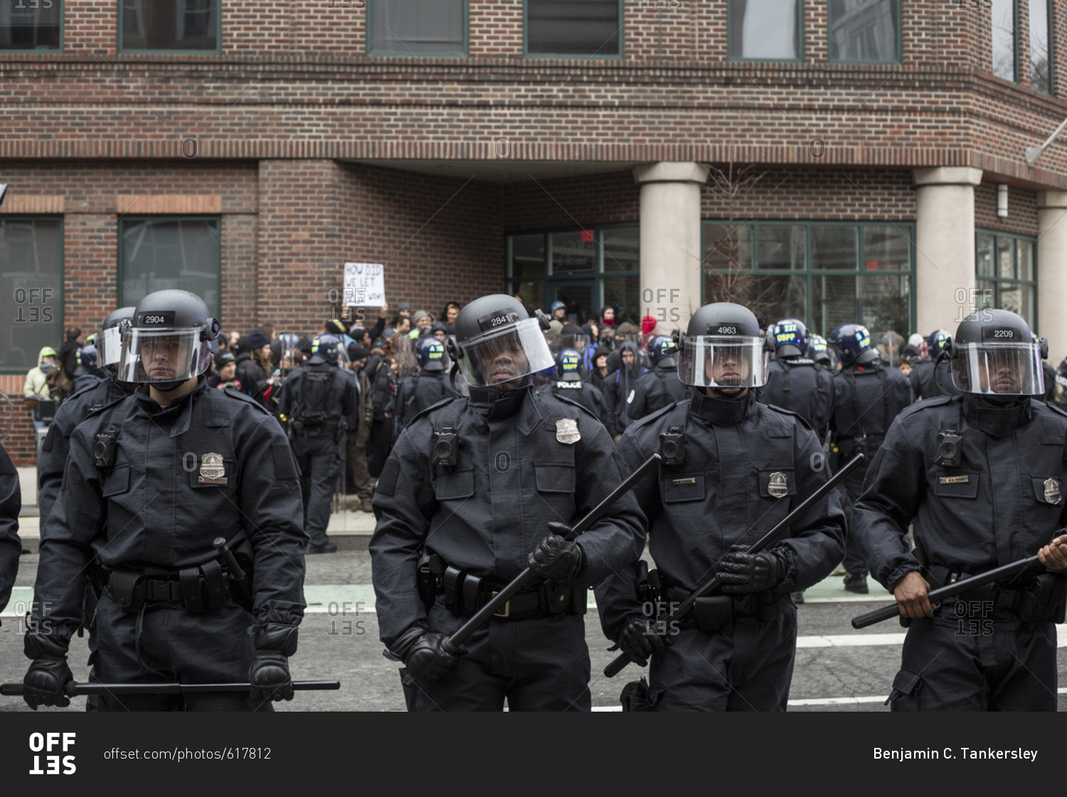 Washington, DC - JANUARY 20, 2017: Riot Police separate protesters from ...