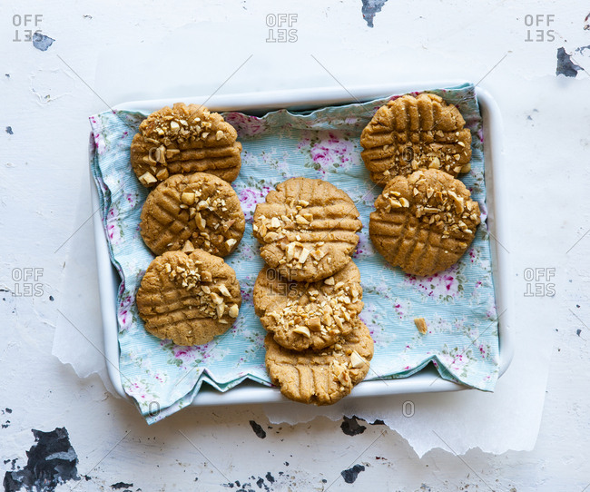 Peanut butter cookies in a square pan