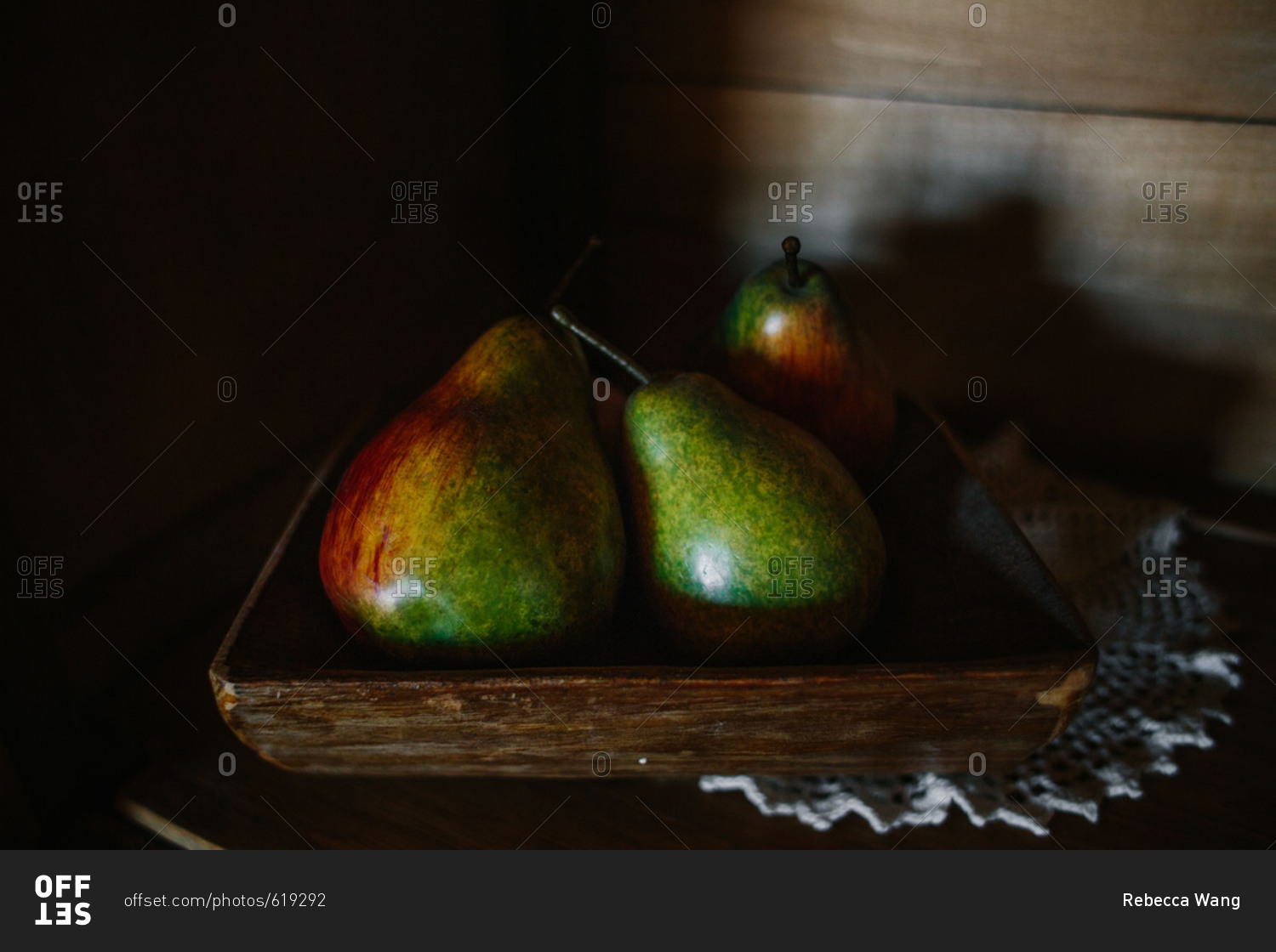 Still life of artificial pears