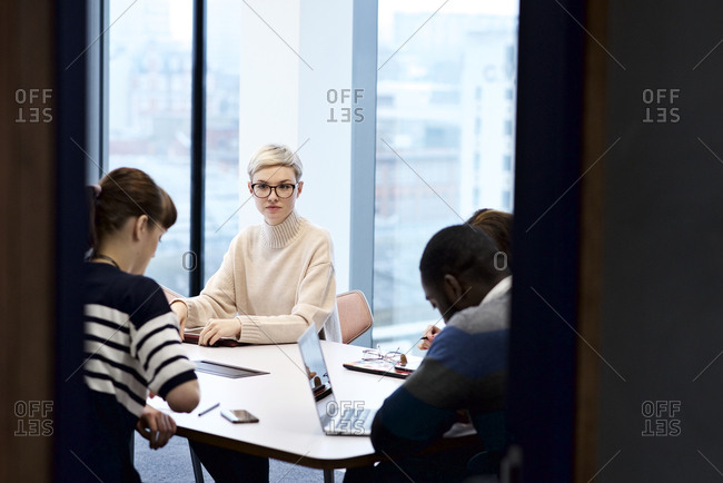 Woman staring during a meeting