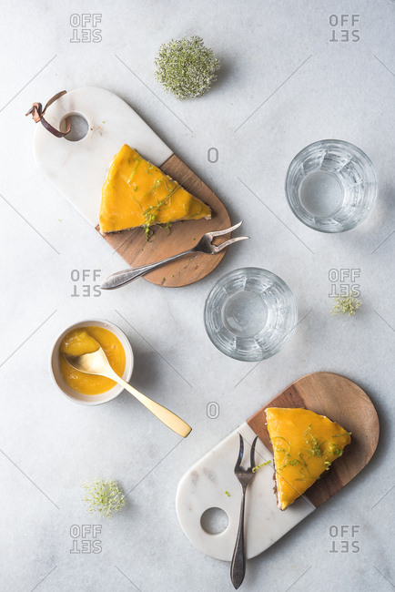 Custard topped pie slices