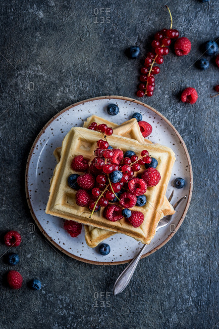 Waffles with various berries