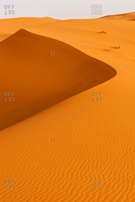 Sand dune landscape in Sahara desert. Erg Chebbi, Merzouga, Morocco