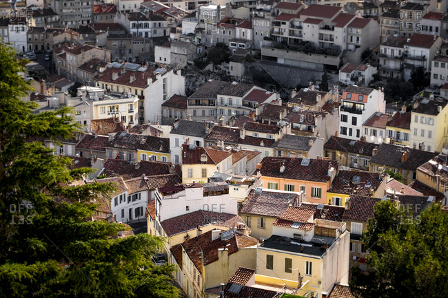 Aerial view of buildings in Marseille, France