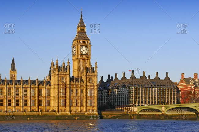 The view of the London Eye, River Thames and Big Ben from the Golden  Jubilee Bridge stock photo - OFFSET