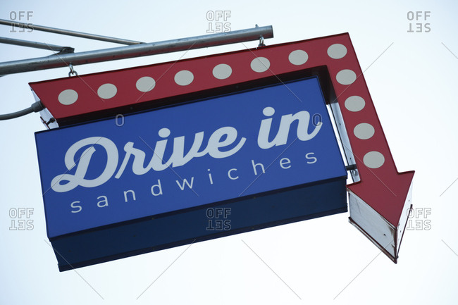 Williamsburg, Brooklyn, New York, USA - September 23, 2017: A sandwich restaurant sign advertising as a drive-in restaurant