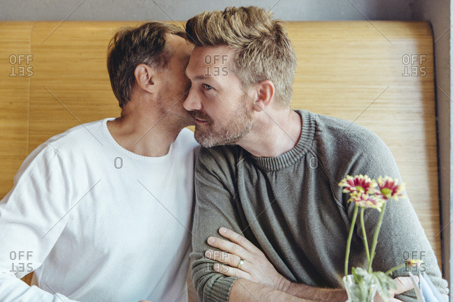 Gay couple whispering - Offset Collection