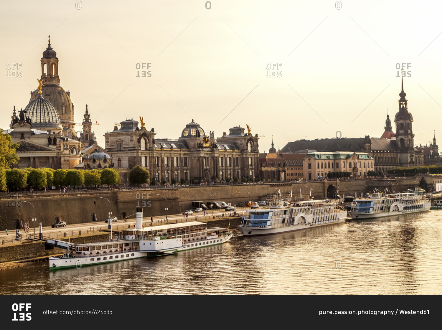 Germany- Dresden- Bruehl\'s Terrace with Academy of Fine Arts and Church of Our Lady at River Elbe