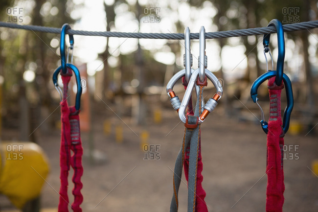 Carabiner hanging on rope