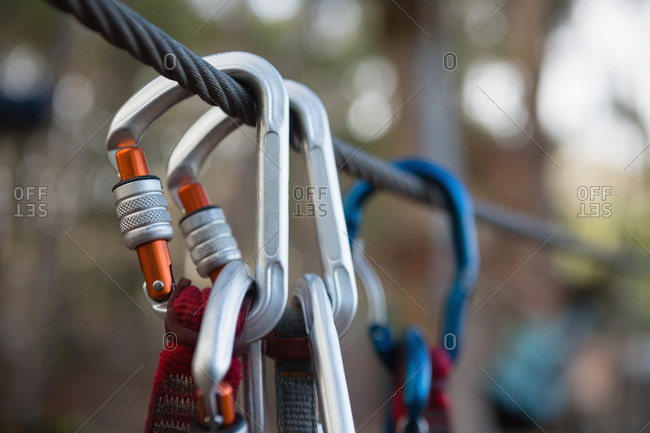 Carabiner hanging on rope