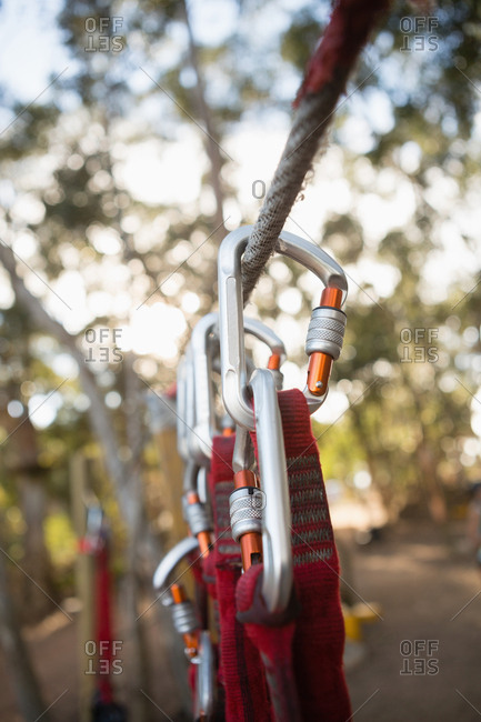 Carabiner hanging on rope