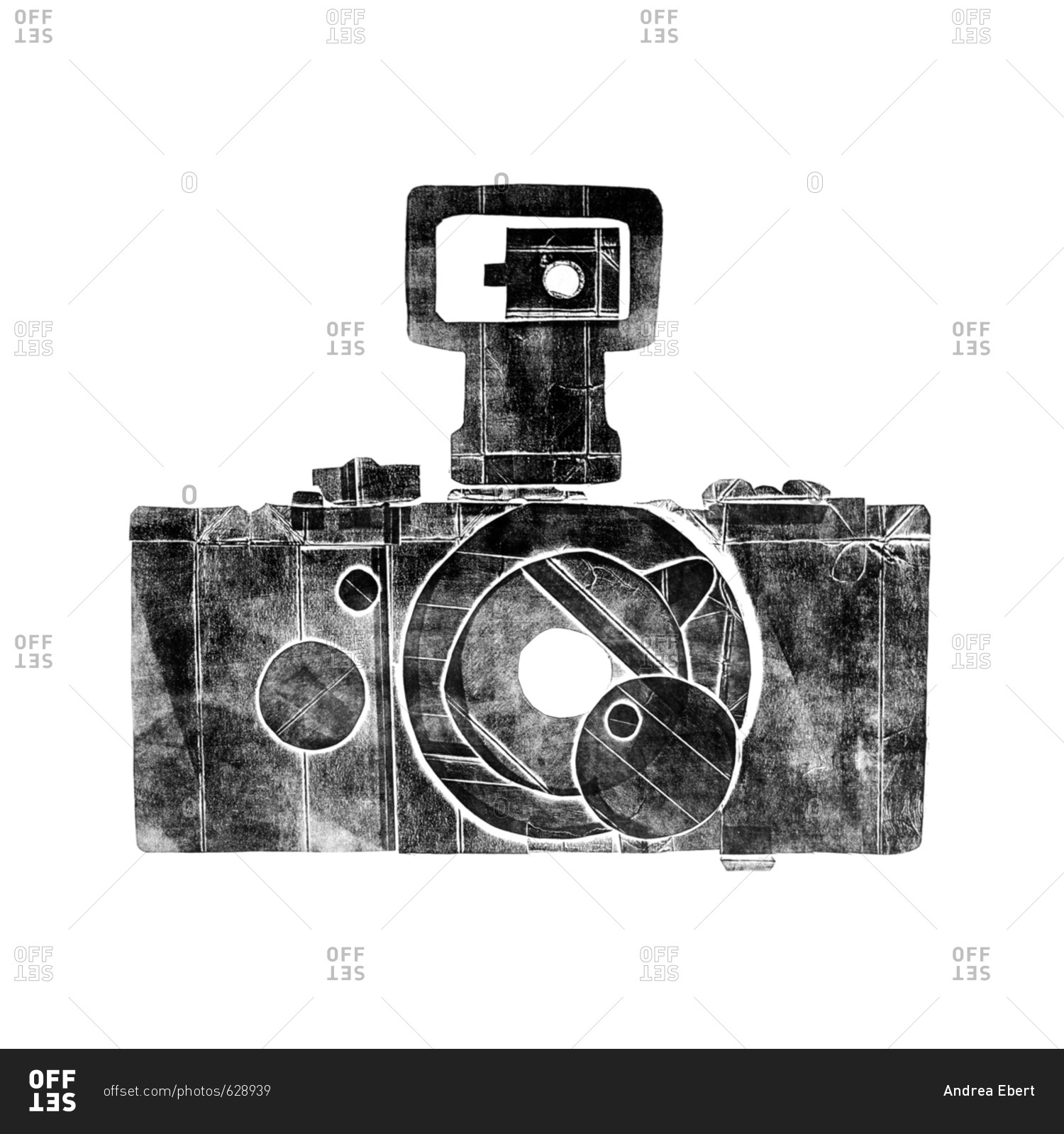 Black and white illustration of a vintage camera stock photo - OFFSET