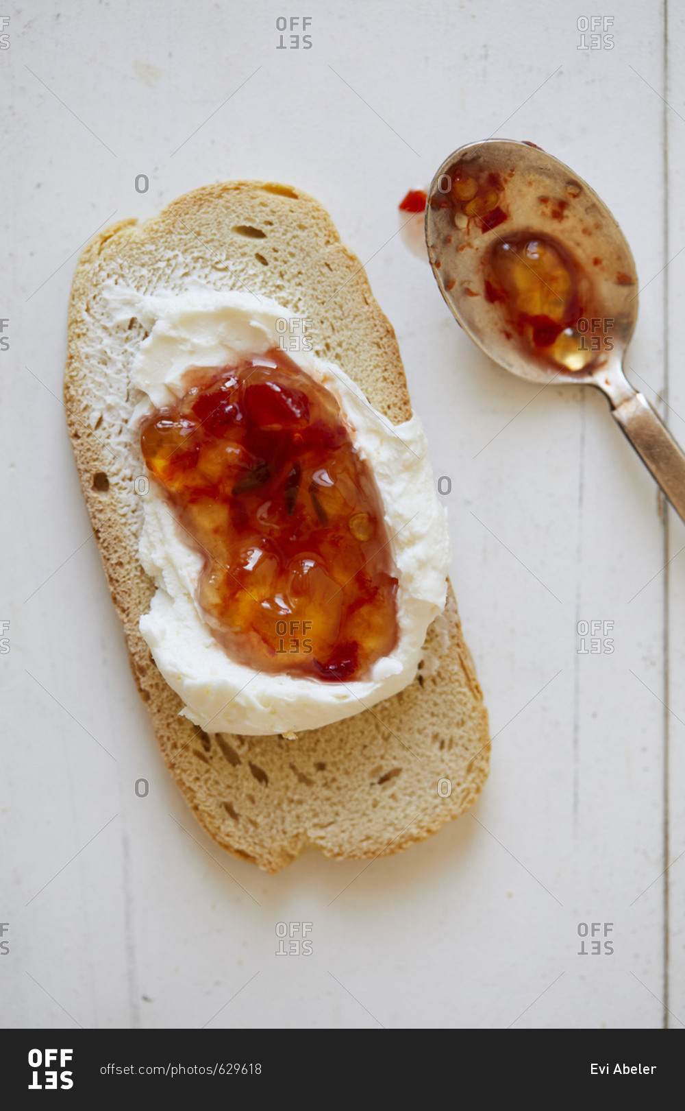 Jalapeno jelly and cream cheese spread on toast stock photo OFFSET
