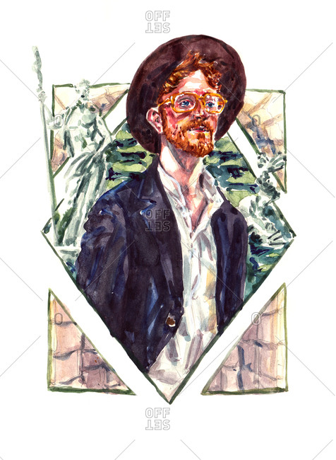 Portrait of man in illustrated collage