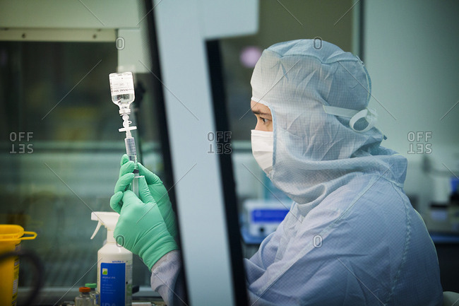 November 18, 2014: Reportage in a Swiss biobank which specializes in storing stem cells from blood in the umbilical cord (hematopoietic stem cells) and stem cells from tissue from the umbilical cord (mesenchymal stem cells). Preparing the cryoprotectant.